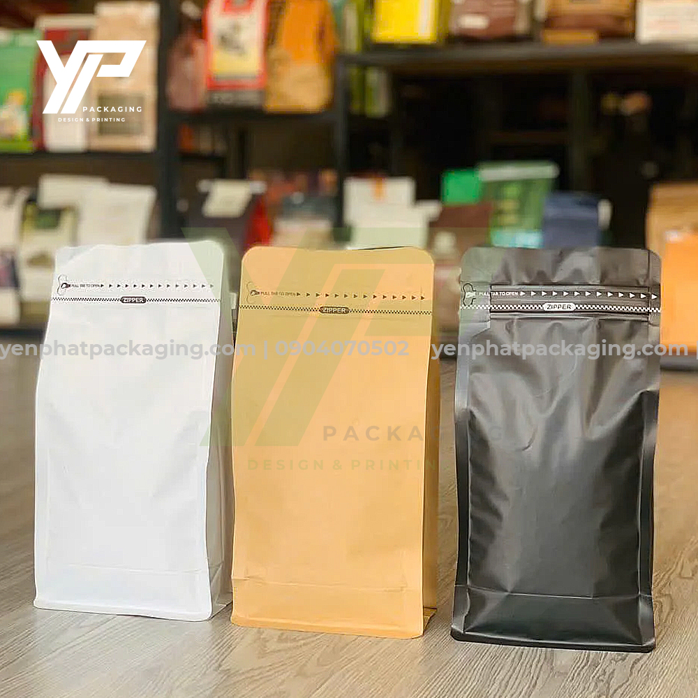 Các mẫu túi zip khoá nhật có van thoát khí đựng cafe