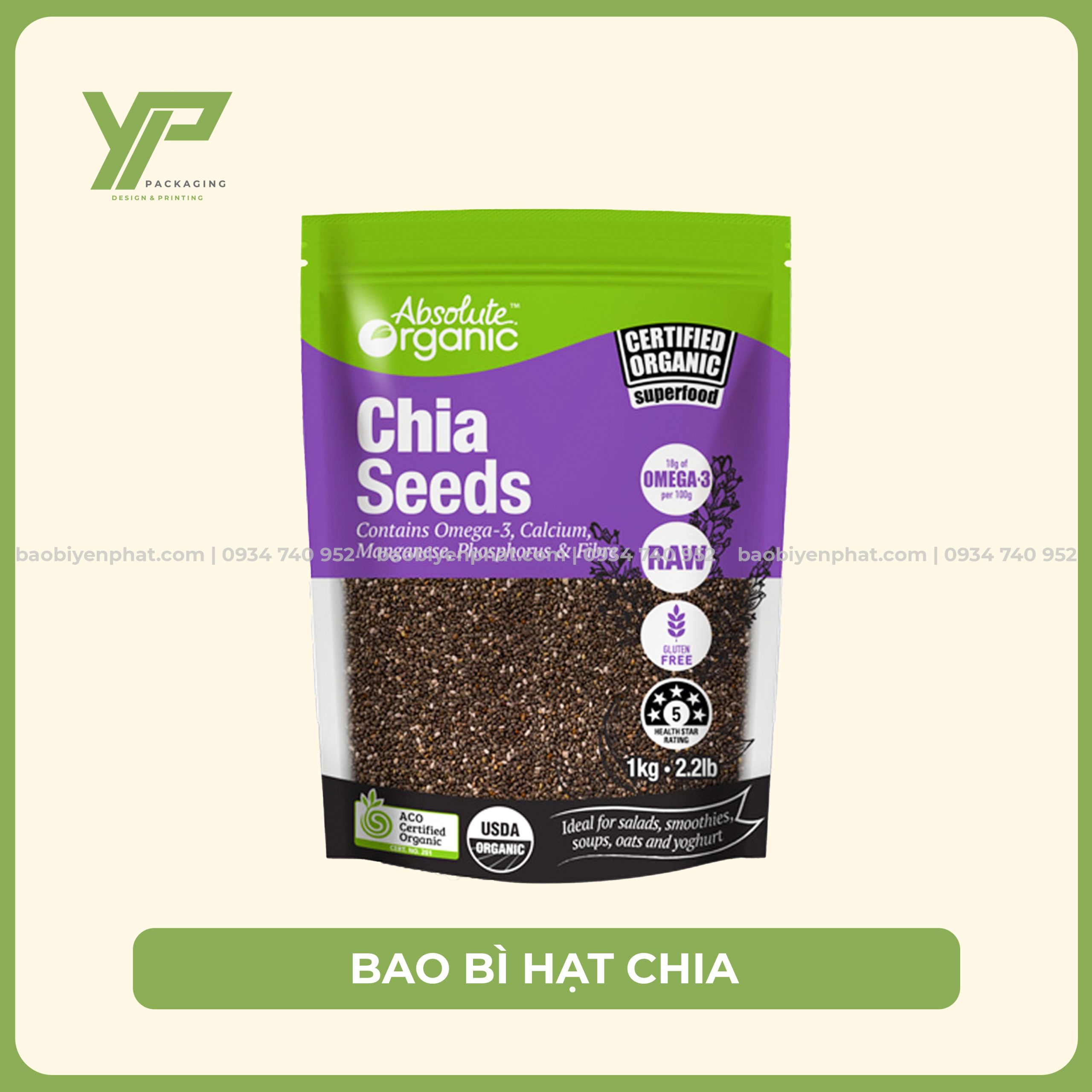 Xưởng in bao bì hạt chia, túi zip đựng hạt chia giá rẻ HCM. Nhận in số lượng ít