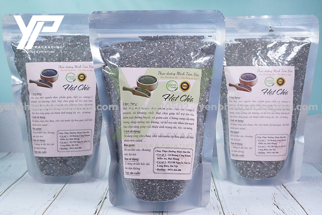 Túi zip ghép dán tem nhãn là loại bao bì đựng hạt chia phổ biến