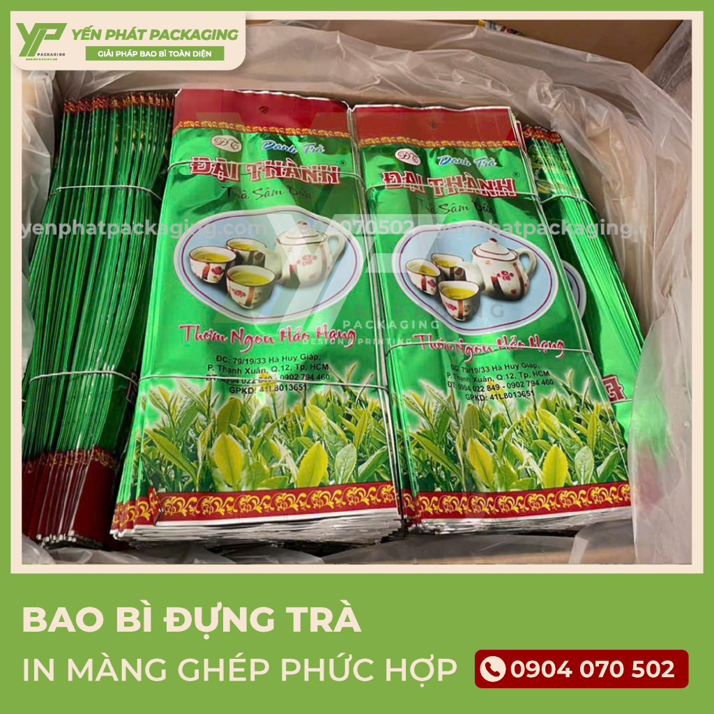 Bao bì đựng trà, cafe thường được in trục đồng với chất liệu màng ghép đa lớp