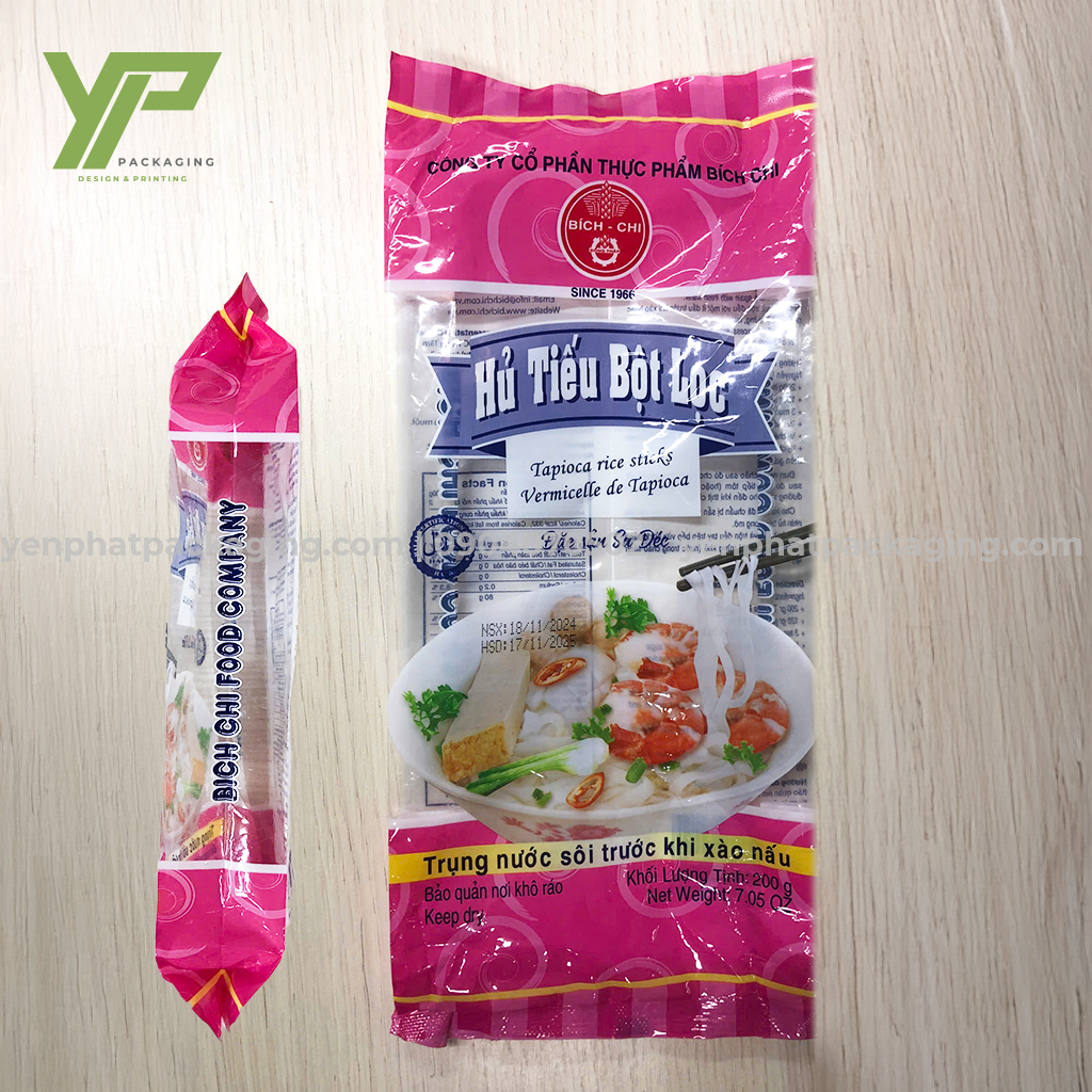 Túi đựng bún miến khô, hủ tiếu khô xếp hông hàn lưng giữa