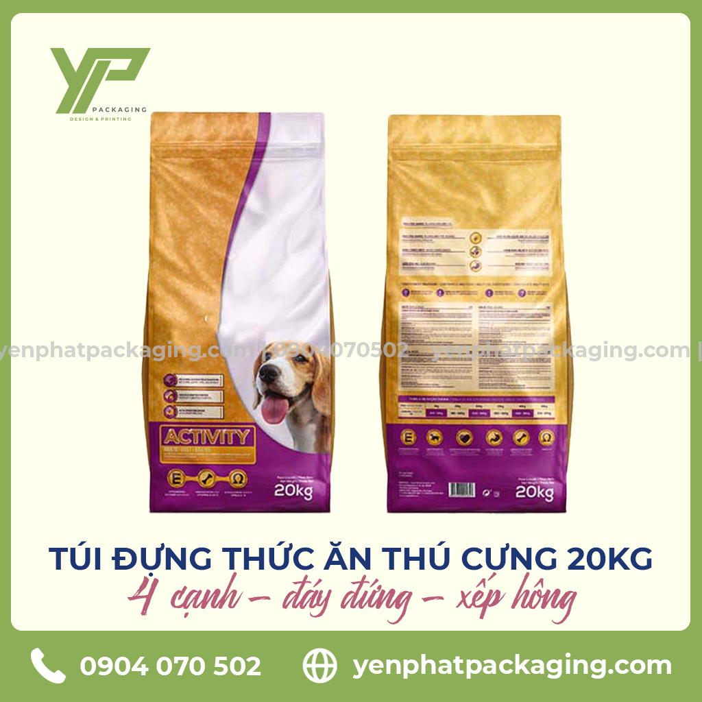 Túi đựng thức ăn chó mèo 20kg in ấn theo yêu cầu