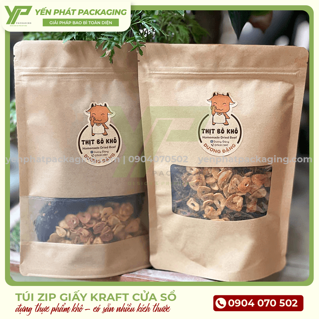 Túi zip giấy kraft cửa sổ đựng thực phẩm khô