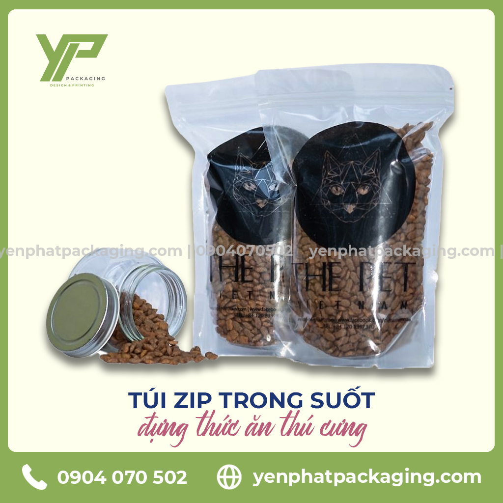 Túi zip trong in lụa giá rẻ đựng thức ăn cho thú cưng