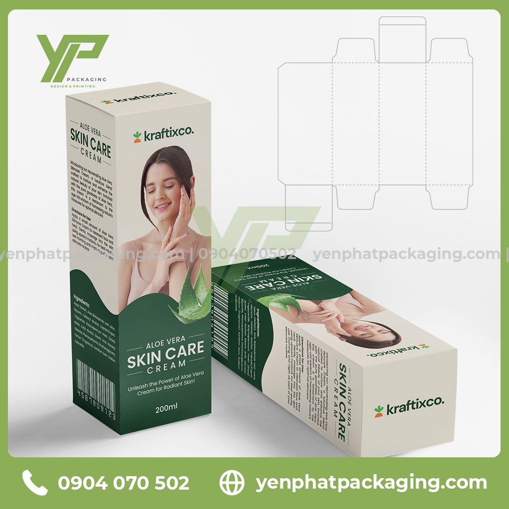 Hộp giấy ivory đựng mỹ phẩm in offset hiện đại, thiết kế miễn phí