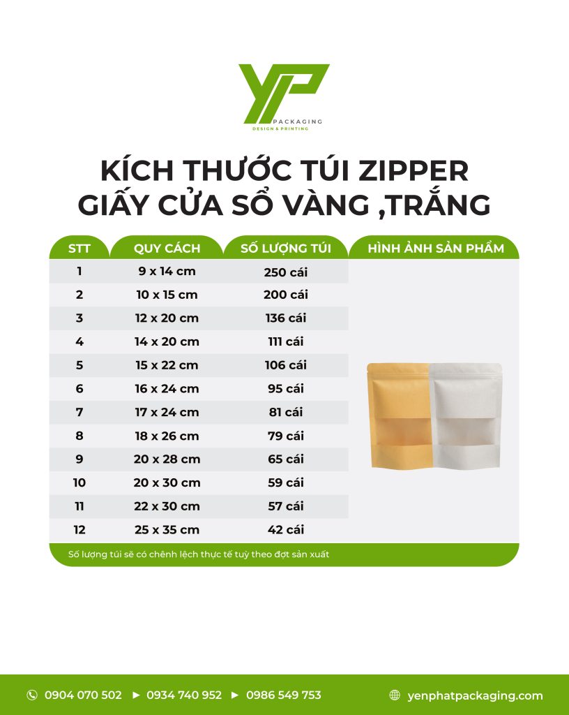 Túi Zip Giấy Đựng Thực Phẩm In Ấn Giá Rẻ Từ 25Kg, Thiết Kế Miễn Phí 4 Tui zipper giay cua so vang trang