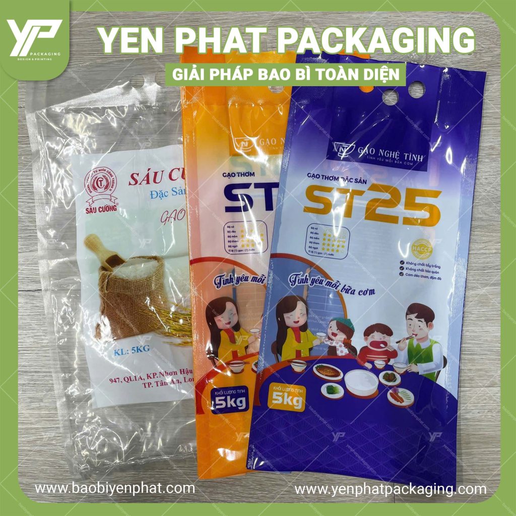 Các mẫu in bao bì đựng gạo 5kg bằng trục đồng, in màng ghép đa lớp