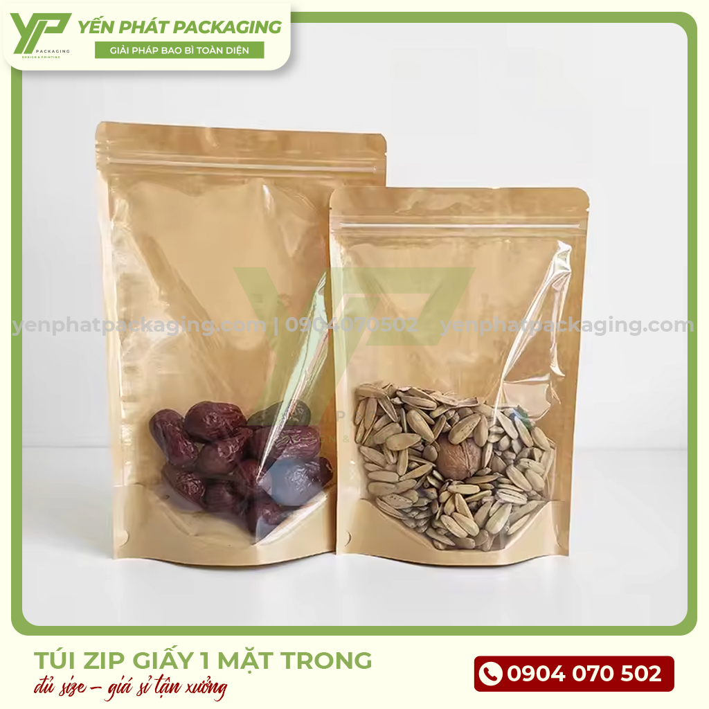 Túi Zip Giấy Đựng Thực Phẩm In Ấn Giá Rẻ Từ 25Kg, Thiết Kế Miễn Phí 9 Túi zip giấy một mặt trong được dùng phổ biến đựng dược liệu, thuốc đông y, trái cây sấy