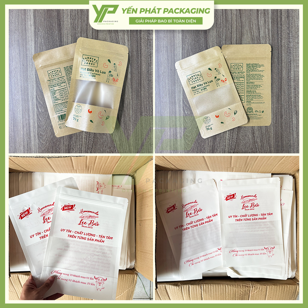 Túi zip giấy kraft đựng thực phẩm in ấn theo yêu cầu