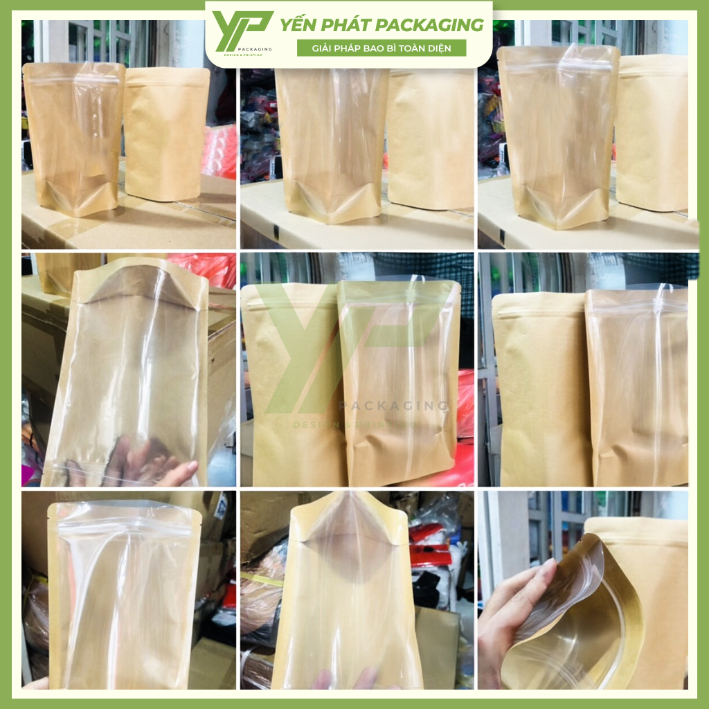Xưởng In Túi Zip Giấy Đựng Bánh Kẹo, Mứt Tết Số Lượng Ít, Giá Sỉ HCM 5 Túi giấy kraft đáy đứng một mặt trong với khoá zip chắc chắn