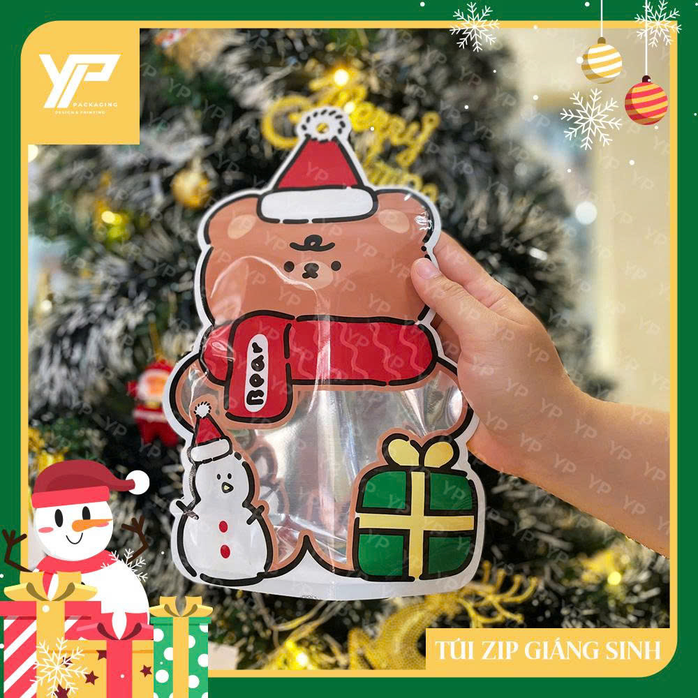 Túi zip gấu Noel có cửa sổ trong suốt