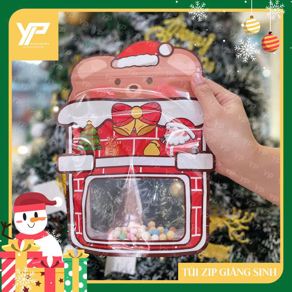 Túi zip gấu quà Giáng Sinh cửa sổ